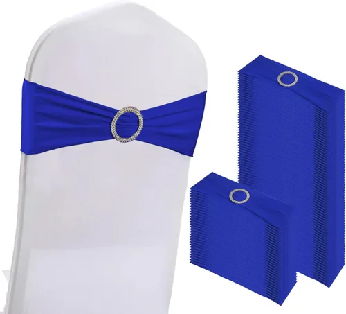 Miniatura 11 de WJWHQ 100 piezas de cintas elásticas de elastano con lazos para sillas, bandas de cubierta de silla con hebilla deslizante para eventos de boda