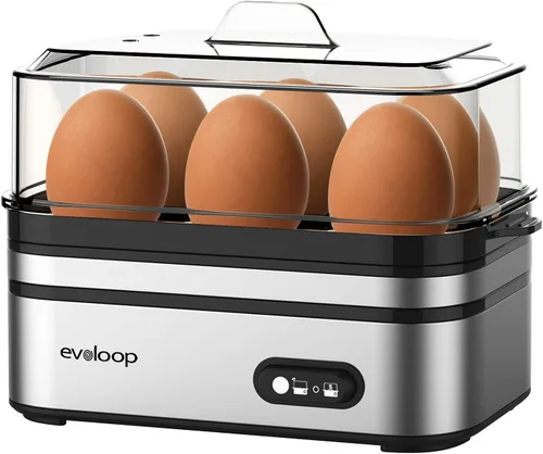 Evoloop - Olla rápida para huevos eléctrica con capacidad para 6 huevos, para huevos cocidos suaves, medianos, duros, con máquina de escalfar,