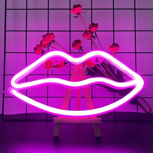 Miniatura 3 de ENUOLI Letreros de neón con forma de labios, luz nocturna rosa, luz de pared LED, luces de neón decorativas románticas para dormitorio, bar