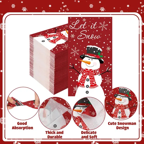 Miniatura 3 de 100 servilletas de Navidad con diseño de muñeco de nieve de invierno, 3 capas, servilletas de mano de papel de nieve, servilletas desechables