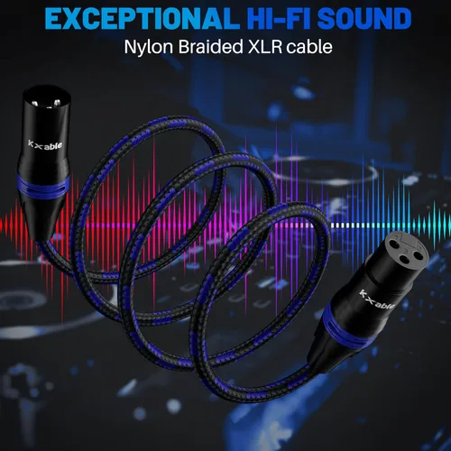 Miniatura 4 de XLR Cable de micrófono de 2 pies (paquete de 2, multicolor), cable de conexión de micrófono equilibrado de 3 pines macho a hembra, trenzado