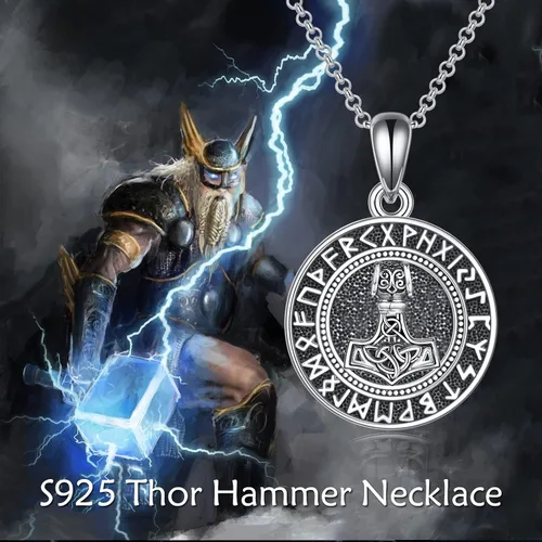 Miniatura 2 de VONALA Collar de Halloween de plata de ley con diseño de calavera pirata, martillo de Thor, collar de brújula para hombres, collar de urna
