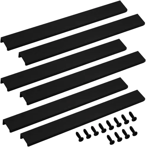 Miniatura 10 de Tiradores negros de 3.94 pulgadas para gabinete, 6 unidades, espacio entre agujeros de 2.52 pulgadas, tiradores de borde de aleación de aluminio