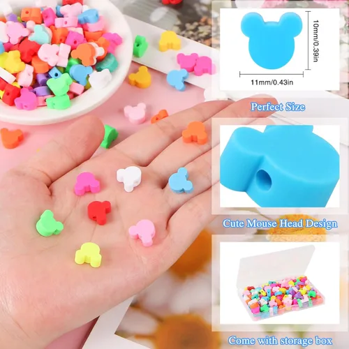 Miniatura 2 de EVERMARKET - 200 cuentas de oso para la fabricación de joyas, cuentas de arcilla de polímero EVERMARKET de 0.394 pulgadas a granel con caja, bonito