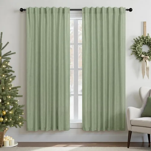 Miniatura 77 de Cortinas de lino azul de 84 pulgadas de largo para sala de estar; juego de 2 paneles con lengüeta trasera; cortinas con dobladillo para barra; Azul