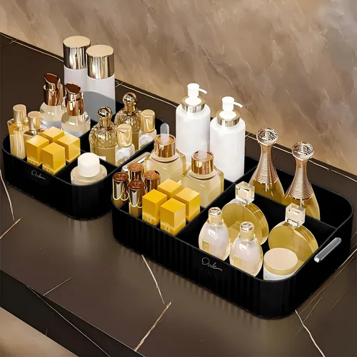 Miniatura 2 de DASITON Organizador de maquillaje acrílico, soporte para brochas de maquillaje con 9 ranuras, almacenamiento de maquillaje con asa, organizador
