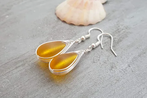 Miniatura 45 de Yinahawaii Handmade Sea Glass Earrings, Hawaiian Jewelry, Wire Braided Earrings Teardrop Earrings, Beach Jewelry Sea Glass Jewelry For Women Cobalt