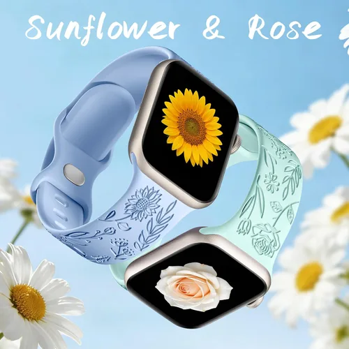 Miniatura 4 de SNBLK Paquete de 6 correas florales grabadas compatibles con Apple Watch de 40mm 41mm 42mm 38mm 44mm 45mm 46mm 49mm, mujeres y hombres, correa
