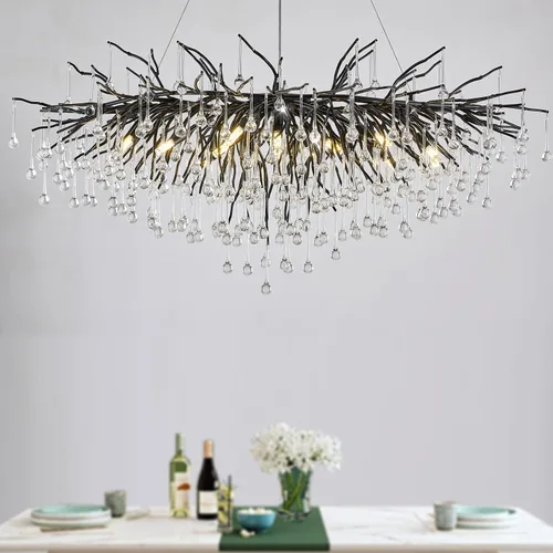 Miniatura 16 de Candelabro de cristal para comedor, lámpara moderna de 24 pulgadas para sala de estar, candelabros de rama de árbol dorado con 8 luces, lámpara