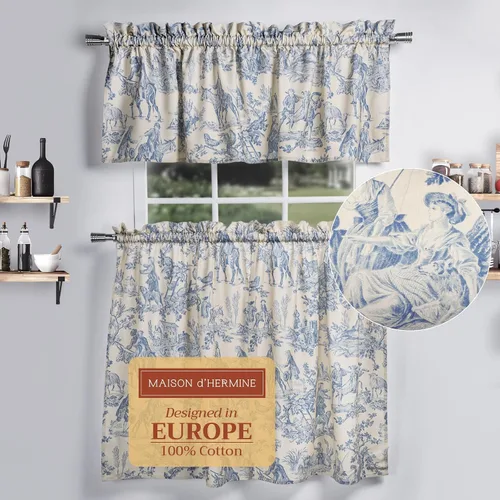 Miniatura 86 de Maison d' Hermine Juego de cortinas de cocina para ventanas, juego de cortinas de cocina 100% algodón, cenefas para el hogar [2 niveles