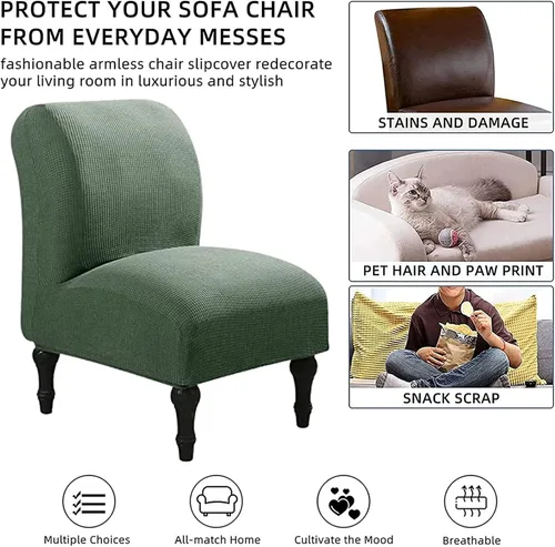 Miniatura 2 de Fundas elásticas para silla sin brazos, extraíbles y lavables, de elastano jacquard sin reposabrazos, protector de muebles para sala de estar, Verde