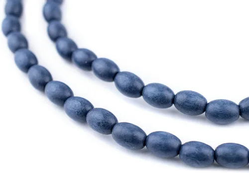 Miniatura 17 de The Bead Chest Cuentas ovaladas de madera natural azul azul (0.354x0.236 in): hilo de cuentas de madera ecológico orgánico para joyería