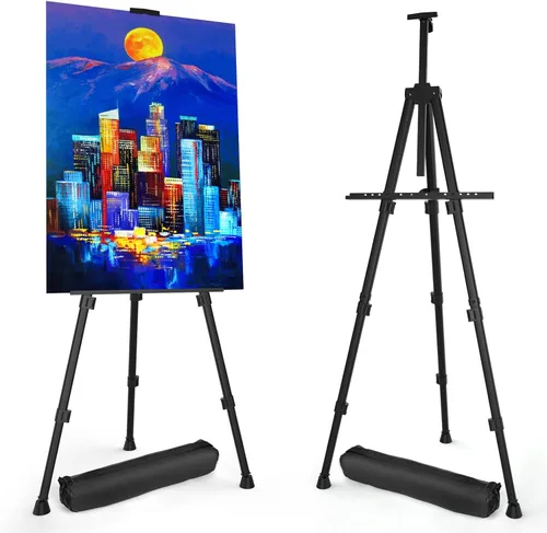 Caballetes de exhibición de pintura artística - Caballetes de artista portátiles ajustables de aluminio con trípode metálico y bolsas, altura de 17"
