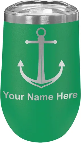 Miniatura 16 de LaserGram Vaso de vino de acero inoxidable de doble pared, ancla de barco, grabado personalizado incluido (negro)