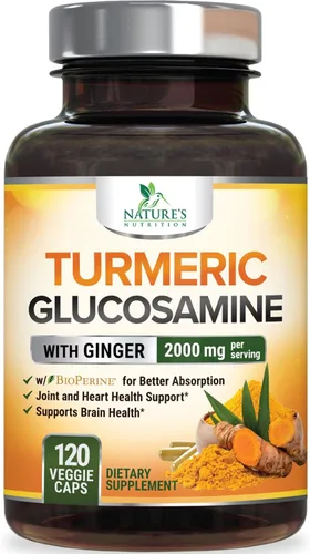 Miniatura 12 de Suplemento de Cúrcuma Curcumina 2000mg - 95% Curcuminoides con Glucosamina, Jengibre y MSM, Pimienta Negra BioPerine para Mejor Absorción, Soporte