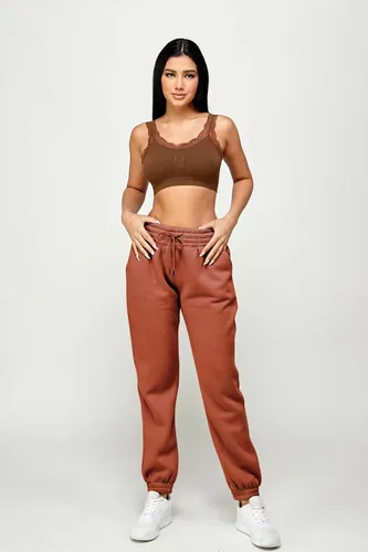 Miniatura 51 de IUUI Pantalones deportivos de cintura alta para mujer, con bolsillos, de algodón, holgados, atléticos