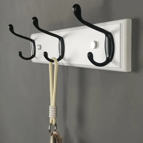 Miniatura 14 de Perchero de pared con 5 ganchos plateados de madera, 17.3’’, Ganchos resistentes para colgar ropa, sombrero, mochila, etc., Gran decoración moderna