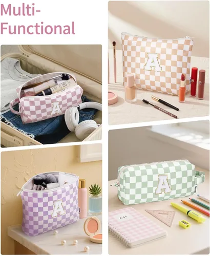Miniatura 6 de Narwey Bolsa de maquillaje con inicial, regalos de graduación para adolescentes, niñas, niños y adolescentes, monograma personalizado, bonita bolsa