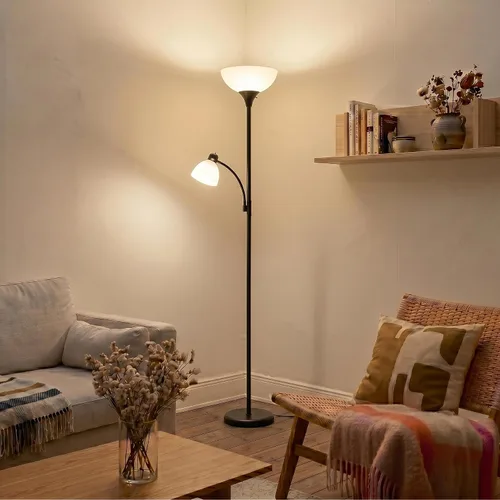 Miniatura 7 de Brightech Torchiere Lámpara de pie LED Sky Dome Plus, lámpara de pie súper brillante con lámpara de lectura para salas de estar y oficinas, lámpara