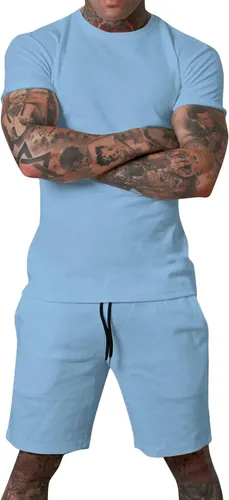 Miniatura 4 de Uni Clau Conjunto corto de 2 piezas para hombre, conjunto de camisa y pantalones cortos de verano a la moda