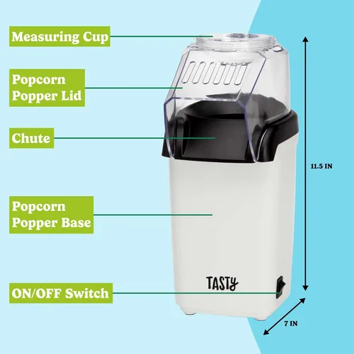 Miniatura 4 de Tasty palomitas de maíz con aire caliente, palomitas saludables y deliciosas en minutos, rápidas y fáciles de usar, taza medidora incorporada