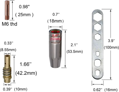 Miniatura 2 de Punta de contacto .03 '' 0.031 in M6 Thread/Shield cup/Tips Holder Difusor para MB15 15AK MIG Antorcha de soldadura 13 unids