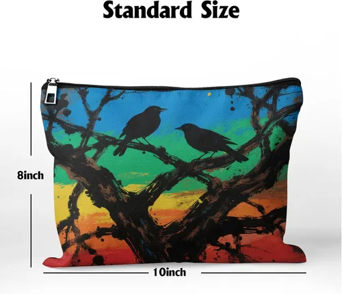 Miniatura 3 de Cafl Bolsa de maquillaje para mujeres y niñas, organizador de viaje portátil de gran capacidad, 10 x 8 pulgadas, Par de mirlo posado en ramas