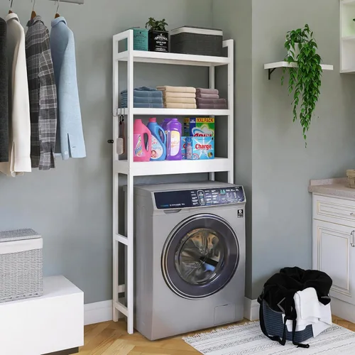 Miniatura 2 de SMIBUY Estante de almacenamiento de baño, estante organizador de bambú sobre el inodoro, ahorro de espacio de inodoro independiente con estantes