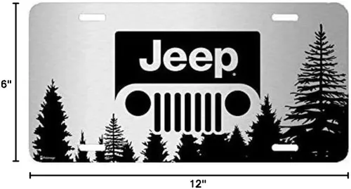 Miniatura 5 de iPick Image Hecho para Jeep Grill Logo Forrest Sillhouette Graphic Brush Special Aluminio Metal Placa de matrícula