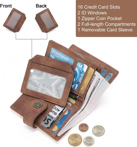 Miniatura 4 de CLUCI - Carteras pequeñas para mujer, color beige con marrón Bloqueo RFID, cuero, compacto triple, tarjetero con ventana de identificación