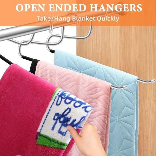 Miniatura 6 de Paquete de 6 perchas para mantas, perchas antideslizantes que ahorran espacio de acero inoxidable resistentes, organizadores de armario mejorados