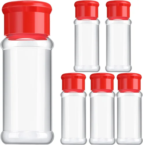 Miniatura 8 de Geiserailie 6 saleros y pimenteros de plástico con tapa, recipientes transparentes de 3.5 onzas, dispensador a prueba de humedad para almacenamiento