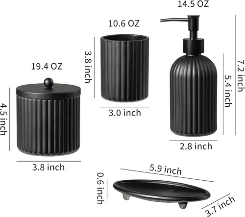 Miniatura 6 de Juego de 4 accesorios de baño de vidrio pesado con patrón decorativo prensado, incluye dispensador de jabón de mano, vaso, jabonera y soporte