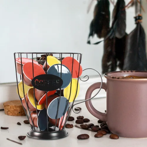Miniatura 7 de Soporte para cápsulas de café, cesta de almacenamiento de barra de café, cesta de hierro para frutas, soporte para exhibición de cápsulas de café