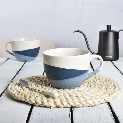 Miniatura 4 de Bosmarlin Juego de 2 tazas grandes de cerámica para café con leche, tazas de sopa jumbo para oficina y hogar, 18 onzas, aptas para lavavajillas