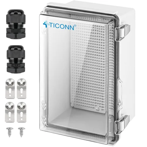 Miniatura 24 de TICONN - Caja de conexiones eléctricas impermeable IP67 con carcasa de plástico ABS con tapa con bisagras con placa de montaje, soportes de pared