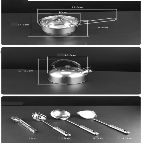 Miniatura 3 de Juego de utensilios de cocina de acero inoxidable de 14 piezas, juego de ollas y sartenes de acero inoxidable, juego de utensilios de cocina