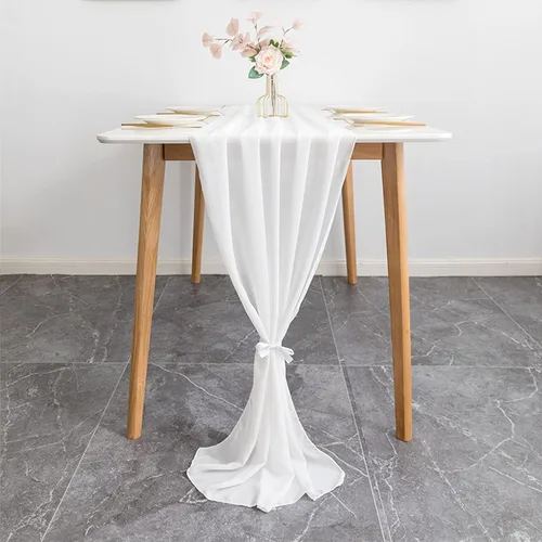 Miniatura 4 de Paquete de 10 caminos de mesa de boda de 10 pies de 29 x 120 pulgadas de gasa blanca para decoración romántica de despedida de soltera, fiesta