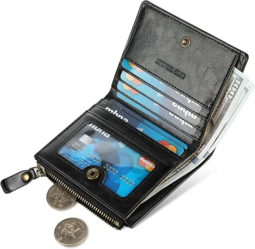 Miniatura 2 de Lavemi Carteras compactas de cuero ultrafinas y pequeñas para mujer, con bloqueo RFID, tarjetero para tarjetas de crédito
