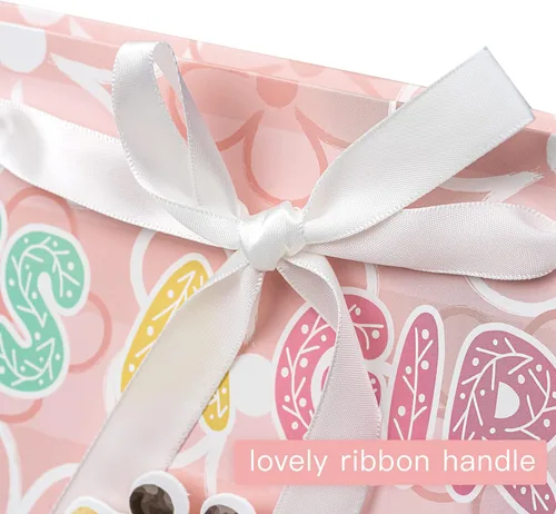 Miniatura 4 de Loveinside Bolsa de regalo para niña con diseño de animales rosados con papel de seda y tarjeta de felicitación para baby shower, nuevos padres