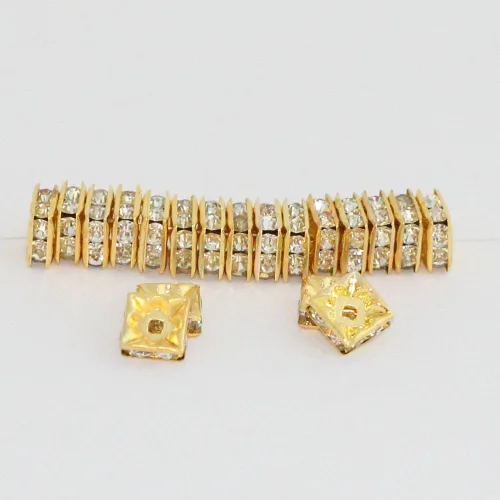 Miniatura 3 de 50 cuentas espaciadoras sueltas de Adabele grado A con diamantes de imitación transparentes de 0.197 in (0.2 pulgadas), latón chapado en oro