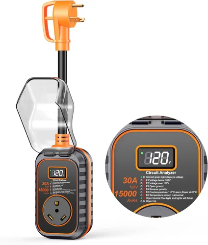 Miniatura 8 de GEARGO Protectores contra sobretensiones RV de 30 amperios, 12000 julios, analizador de circuitos de RV, protección contra sobretensiones IP68