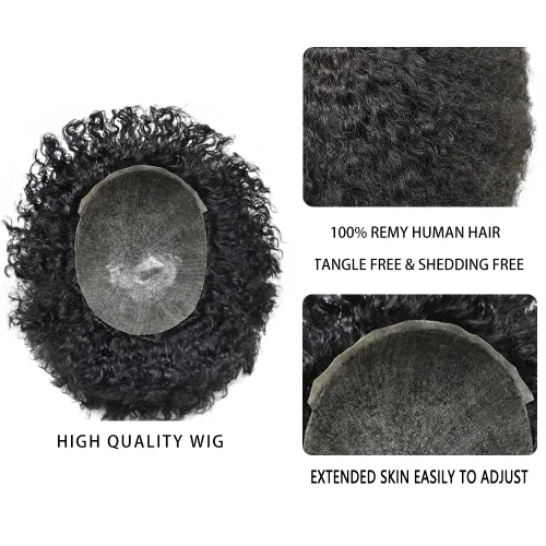 Miniatura 8 de LYRICAL HAIR Unidades de cabello para hombres negros, piel fina, afro, tupé, rizado, afroestadounidense, piezas de cabello humano 360, sistemas