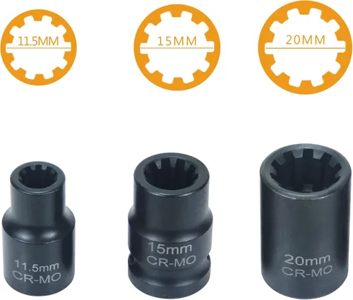 Miniatura 8 de Juego de 16 piezas de pinza de freno de impacto especial de 1/2 pulgada de llave de vaso cuadrada Kit de herramientas de freno compatible