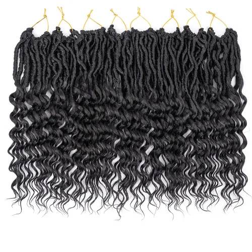Miniatura 2 de Cabello de Ganchillo Goddess Locs de 12 Pulgadas 8 Paquetes Nuevos Locs Sintéticos Suaves Trenzas de Ganchillo Ondas Profundas Extensiones de 1b