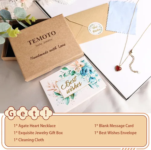 Miniatura 5 de Temoto Valentines Day Girlfriend Gifts Necklace - Gold Carnelian Crystal Heart Necklace for Women Teen Girls Love Gifts for Her
