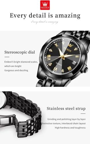 Miniatura 38 de OLEVS Juego de 2 relojes de cuarzo para parejas de San Valentín, calendario luminoso, ventana de fecha, 3 ATM, impermeable, casual, acero