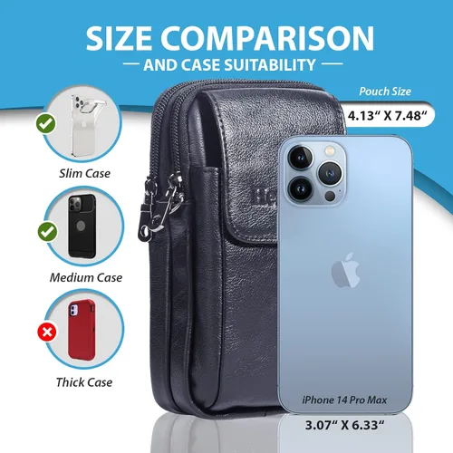 Miniatura 2 de Funda vertical de cuero para hombre con clip para cinturón, bolsa de mensajero de viaje, bolsa cruzada para iPhone 17 Pro Max 15 Pro Max, Samsung