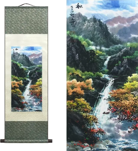 Miniatura 22 de AtfArt Decoración asiática de pared, hermosa pintura de pergamino de seda, 4 flores de hombre justo, orquídea ciruela, bambú, crisantemo, decoración