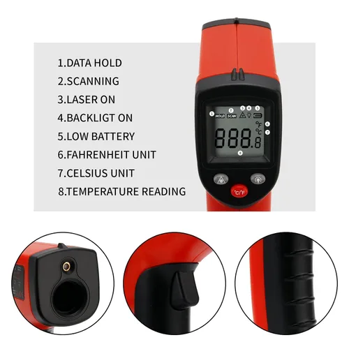 Miniatura 3 de MEASUREMAN Termómetro infrarrojo (no para humanos), pistola de temperatura de tamaño estándar, termómetro láser digital sin contacto, 58℉~752℉(-58.0